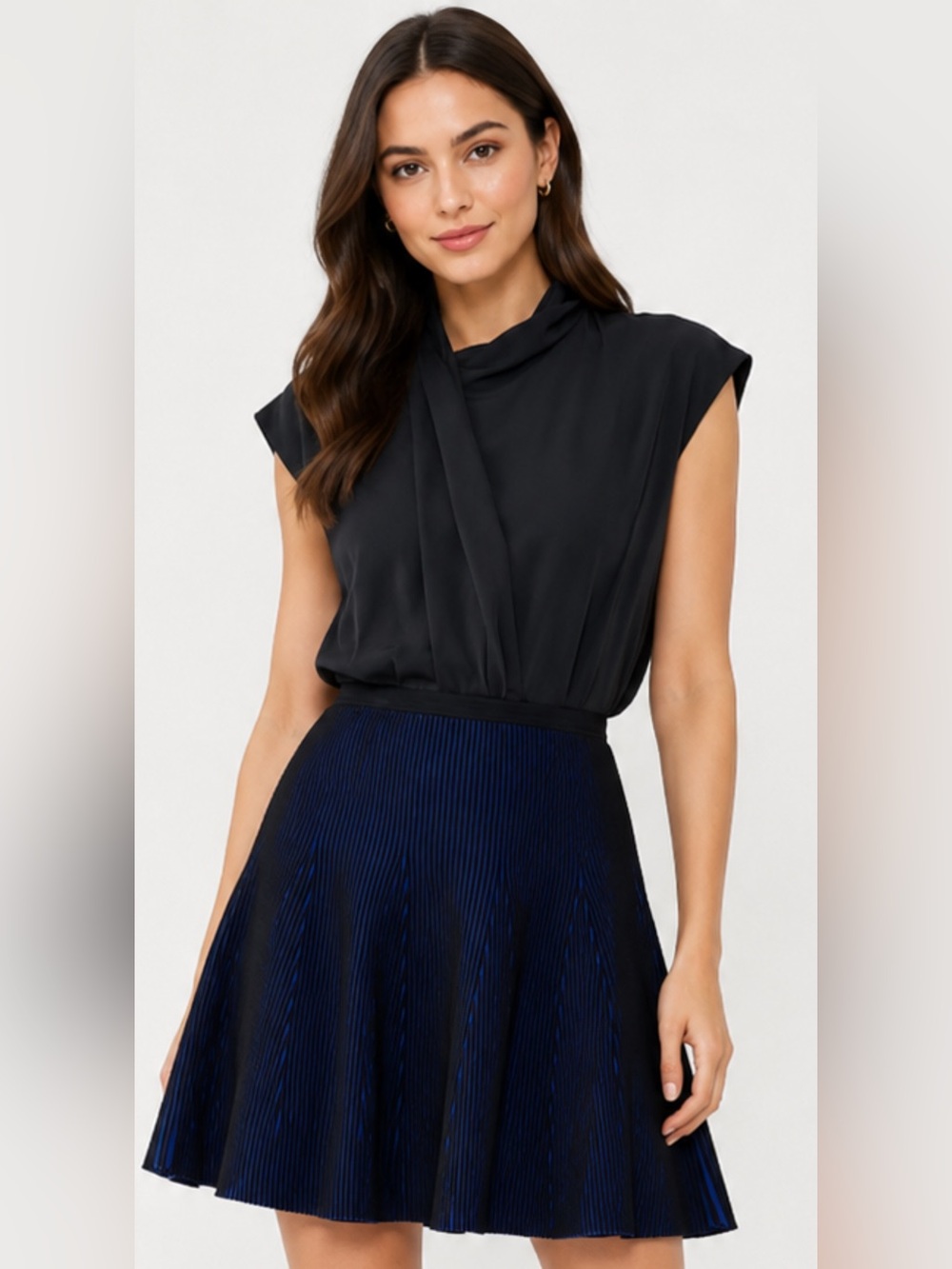 Diane Von Furstenberg Navy and Black A-Line Skirt L